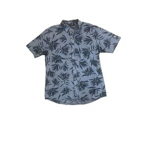 TravisMathew Button Front Shirt XL Blue Tropical Leaf Short Sleeve